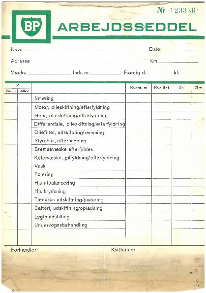 Arbejdsseddel for service